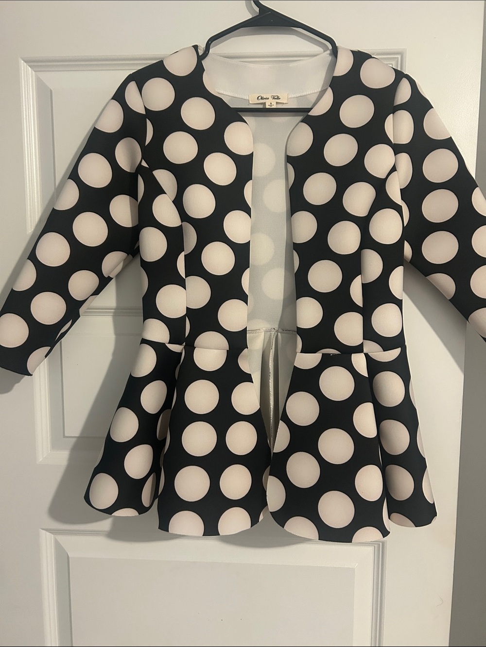 OLIVIA TULLE Polka Dot Peplum Jacket - Black & White